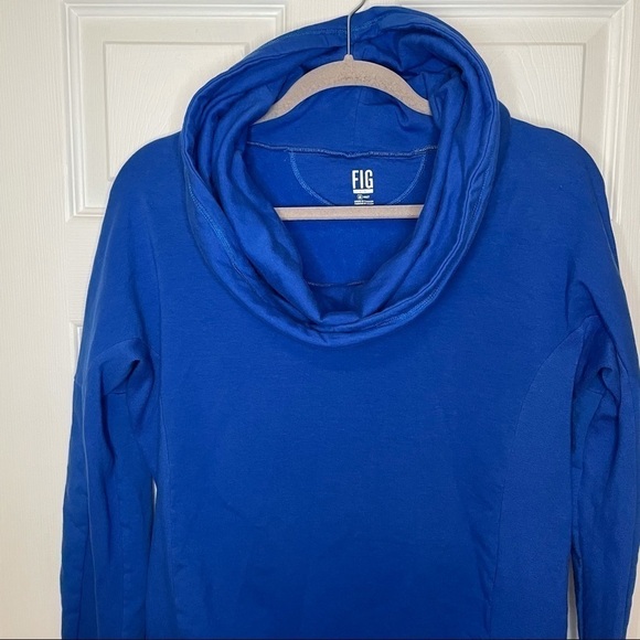 FIG Chalet Pullover Turtleneck Blue Cozy Sweater Organic Cotton Large - Picture 2 of 6